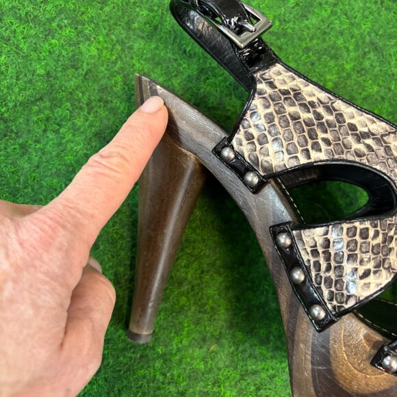 Dior Feline Snakeskin Python Sandals Heels Platform Slingback Shoes 37.5 - Picture 10 of 13